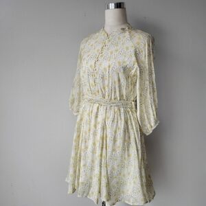 FLORAL FLARE SKIRT BUTTON DRESS Buttercup Yellow